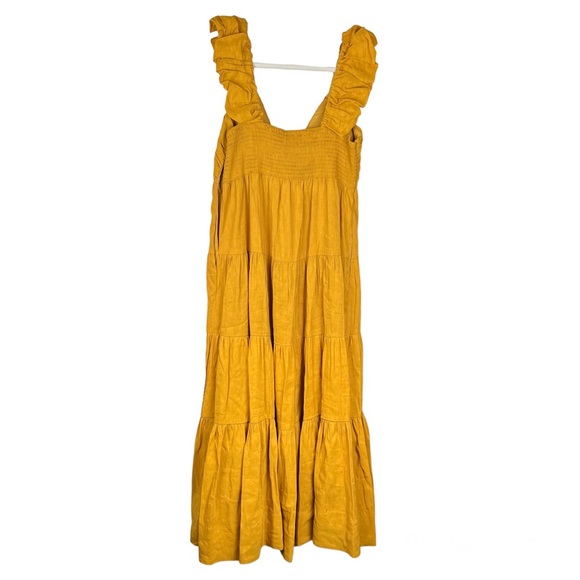 La Ligne Anais Maxi Tiered Dress in Dijon Yellow Linen Blend Size XL NWT - Picture 7 of 7